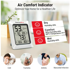 اتش تي،ترمومتر قياس حرارة ورطوبة،دقة عالية،معدل تحديث سريع،ابيض،HTC1