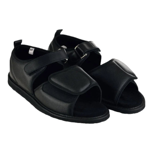 اتش تي،صندل قدم،مفتوح،لرعاية قدم مريض السكر،جلد،مناسب للجنسين،أنيق وعصري،اسود،HT811