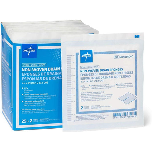 ميد لاين،إسفنجة غير منسوجة،معقمة،مقاس10.1×10.1سم،6 طبقات،إمتصاص عالي،عدد50