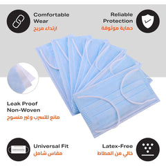 أمان الصحة،كمامةطبية،ثلاث طبقات،مقاومة للماء،مناسبة لجميع انواع البشرة،أزرق،عدد50