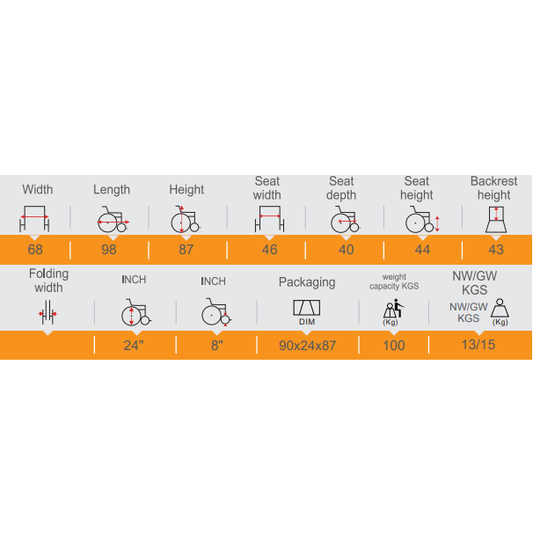 اتش تي،كرسي متحرك،مقاس 46، هيكل قوي من الفولاذ،قابل للفك،عجلات خلفية مقاس 24 بوصة،اسود،NQW014