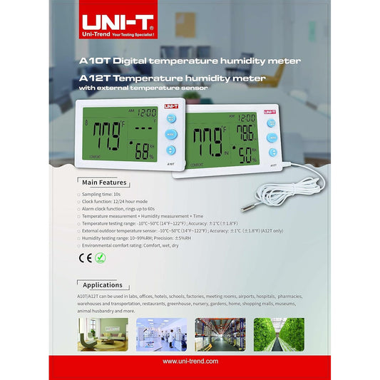 اتش تي،ترمومتر قياس احرارة و الرطوبة،مع حساس، شاشة كبيرة،ابيض،HTC2