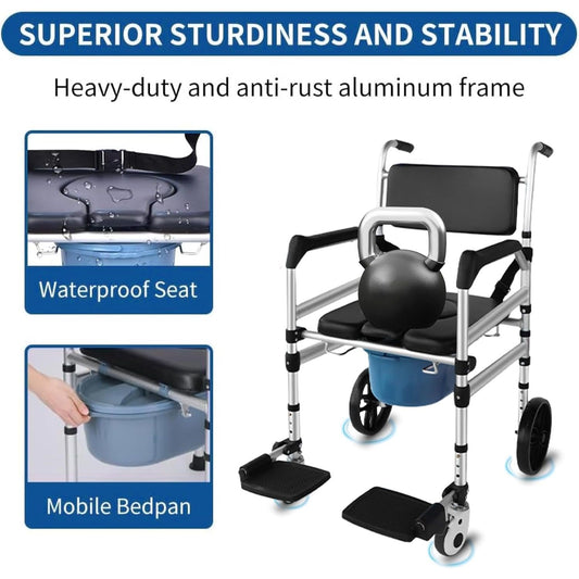 كرسي حمام واستحمام،متحرك،لكبار السن،مقاس18إنش×46سم،3في1،مع مقابض،قابل للطي