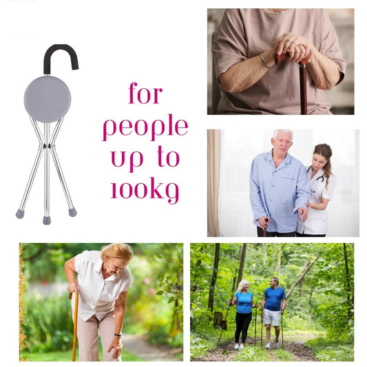 عصا مشي مع مقعد، قابل للطي،قاعدة مانعة للانزلاق، رمادي،DY05911L