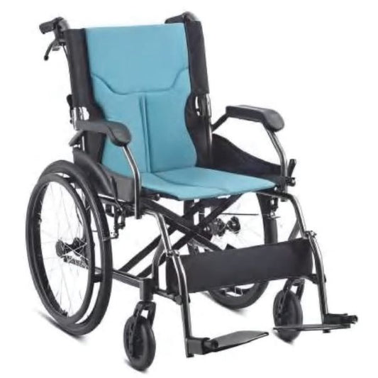 اتش تي،كرسي متحرك،مقاس46،المنيوم،خفيف الوزن،مسند ظهر قابل للطي،مزود بفرامل،اسود وازرق،CA9671